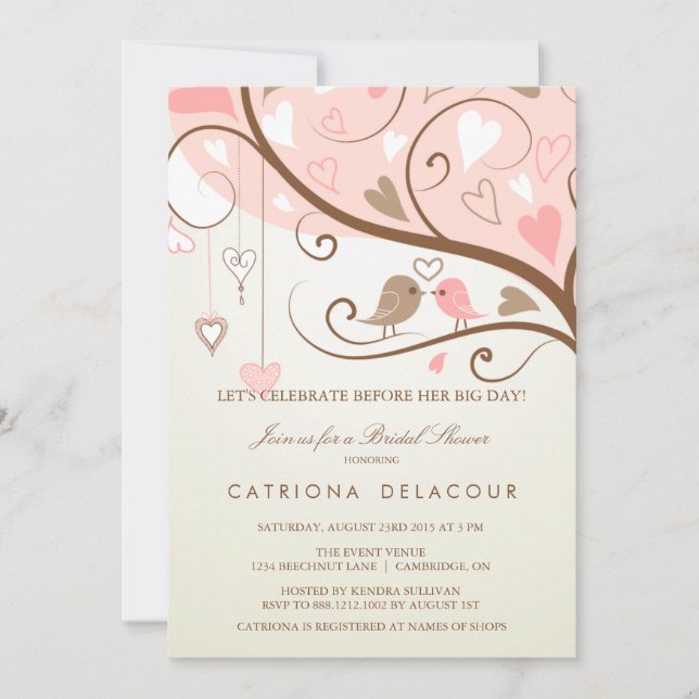 SHABBY CHIC LOVE BIRDS BRIDAL SHOWER INVITATION (Front)