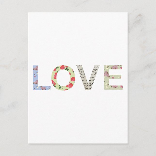 Shabby Chic Love Typography - white Postcard (Front)