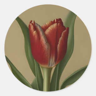 Shabby Chic Lovely Red Tulip Classic Round Sticker