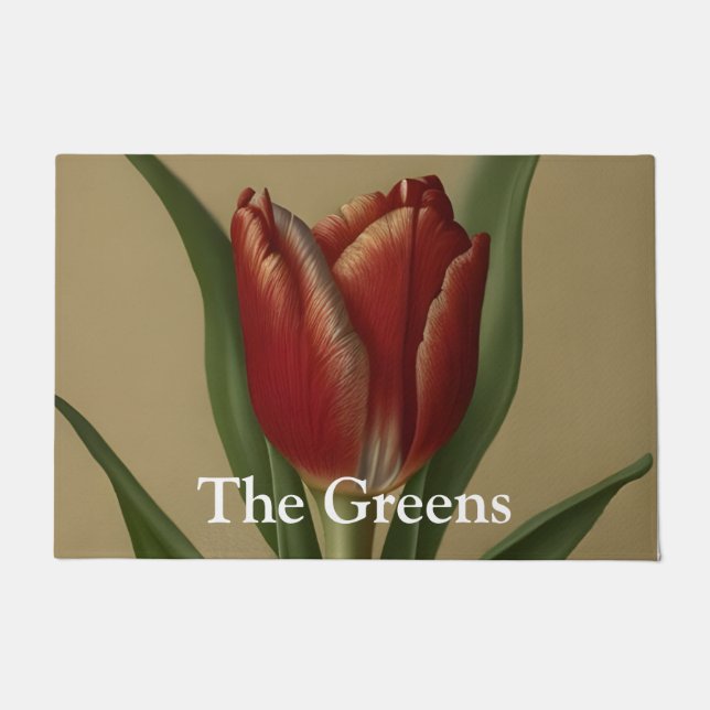 Shabby Chic Lovely  Red Tulip  Doormat (Front)