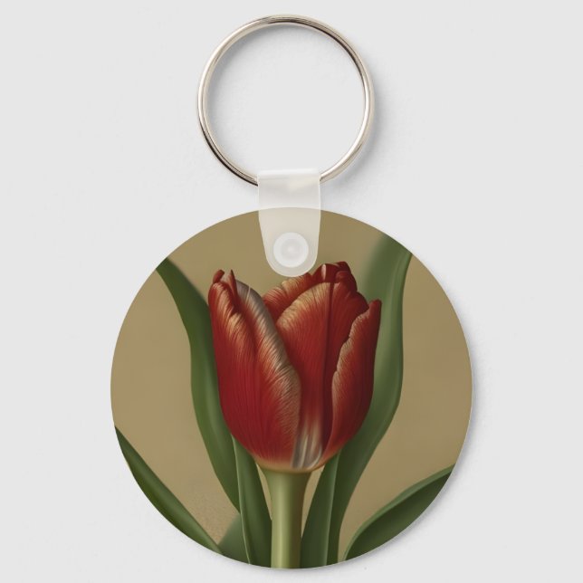 Shabby Chic Lovely  Red Tulip  Key Ring (Front)