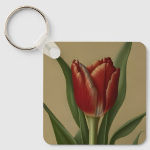 Shabby Chic Lovely Red Tulip Key Ring