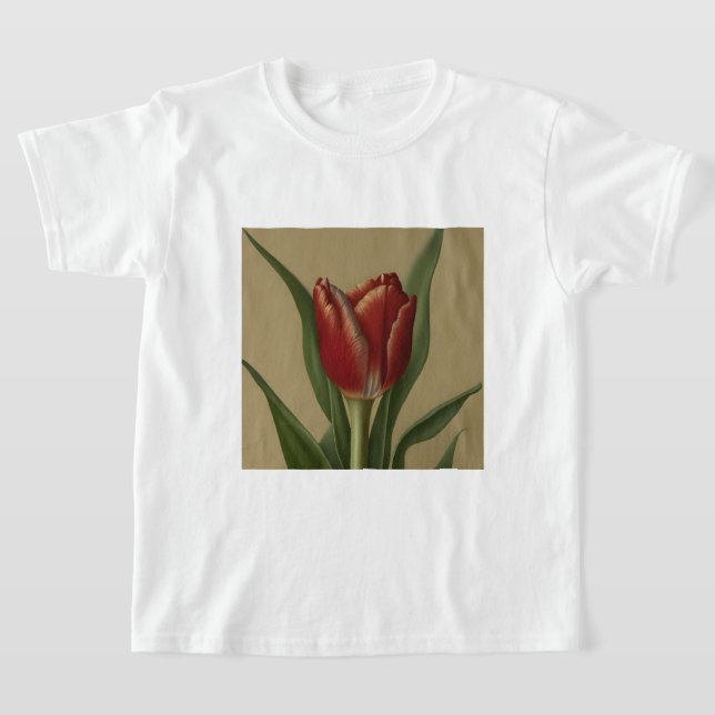 Shabby Chic Lovely  Red Tulip  T-Shirt (Laydown)