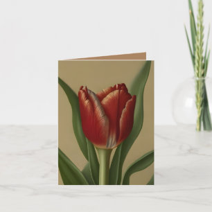 Shabby Chic Lovely  Red Tulip  Thank You Card