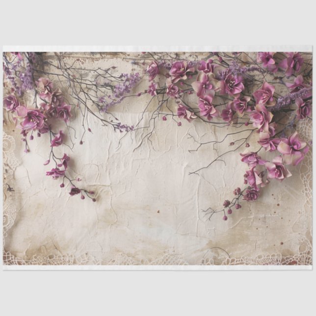 Shabby Chic Magenta Blossoms, lace & mix media  Tissue Paper (Front)
