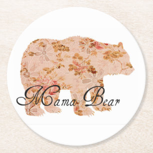 Shabby Chic Mama Bear Round Paper Coaster