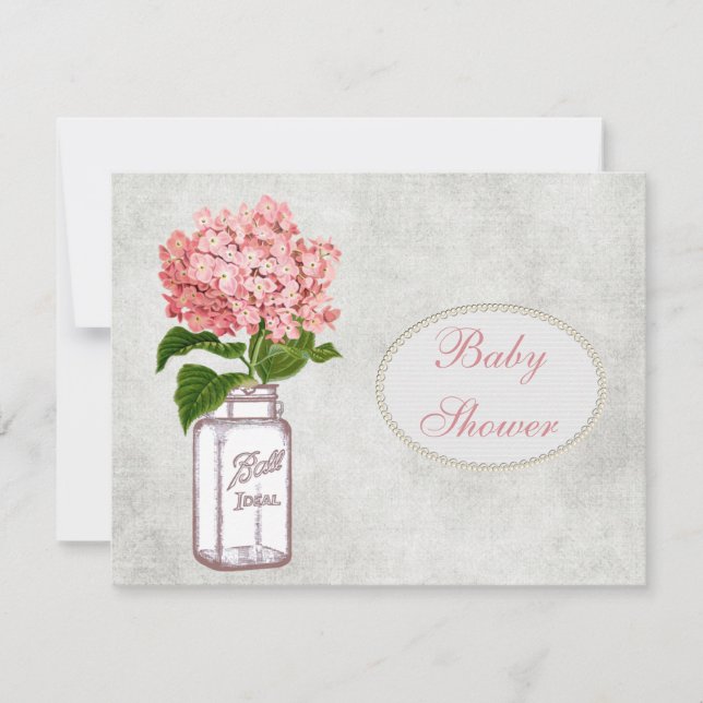 Shabby Chic Mason Jar & Hydrangea Baby Shower Invitation (Front)