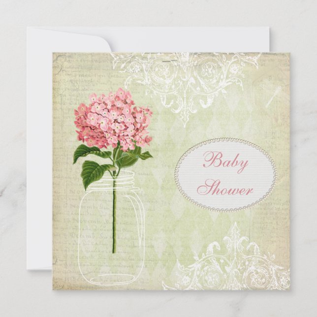 Shabby Chic Mason Jar & Hydrangea Baby Shower Invitation (Front)
