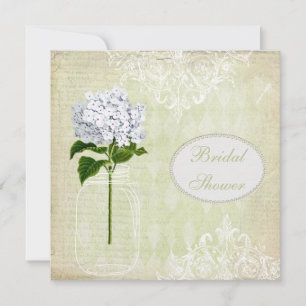Shabby Chic Mason Jar & Hydrangea Bridal Shower Invitation