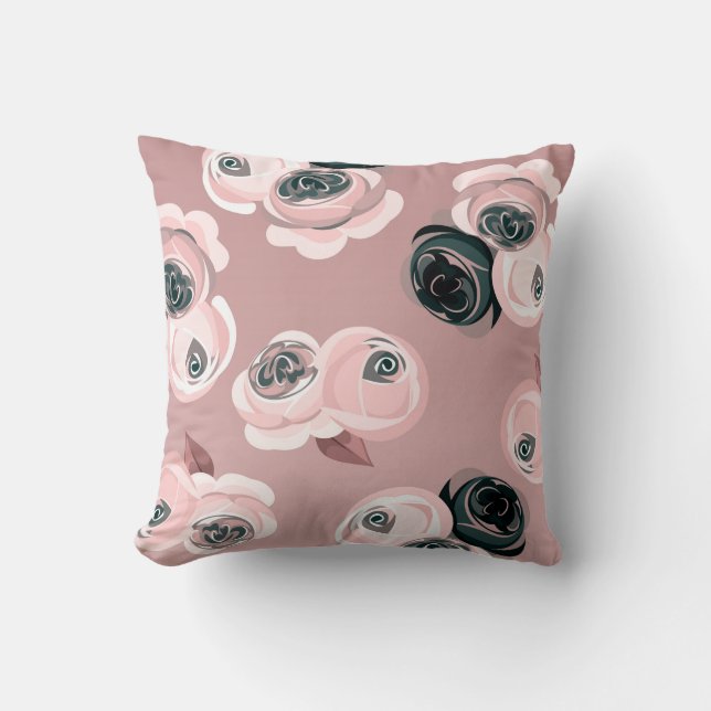 Shabby Chic Mauve Pink & Black Roses Elegant Cushion (Front)