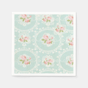 Shabby Chic Mint & Pink Cocktail Napkins