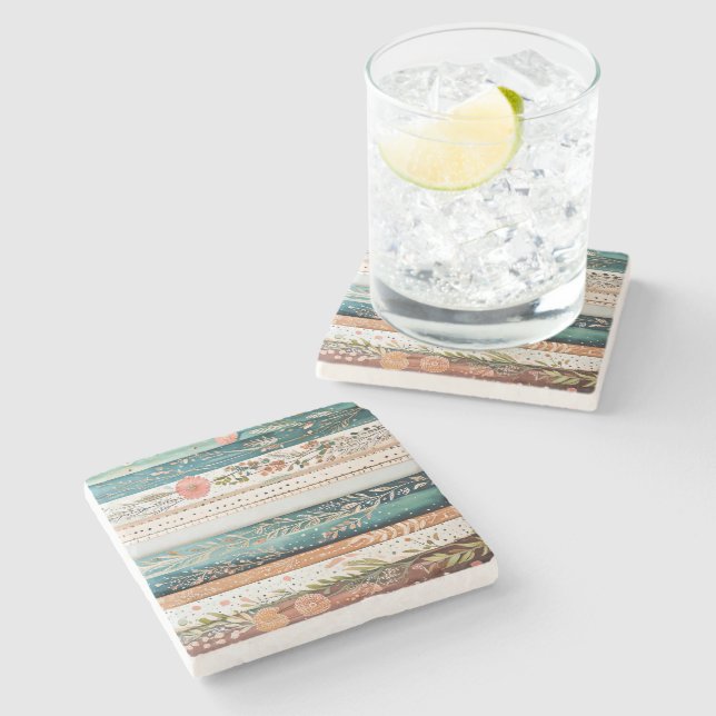 Shabby chic mixed patterns stone coaster (Side)
