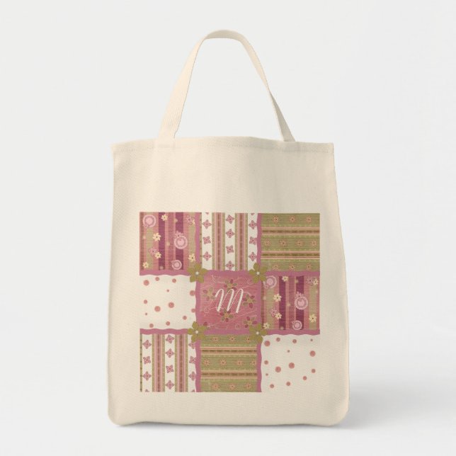 Shabby Chic Monogram Patchwork Tote Bag (Front)