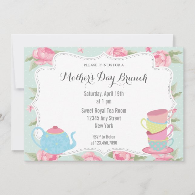 Shabby Chic Mother's Day Brunch Invitation Blue (Front)