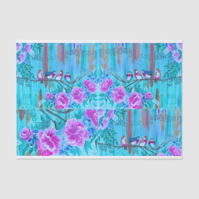 Shabby Chic Musical Birds Paper for DIY Decoupage (Front)