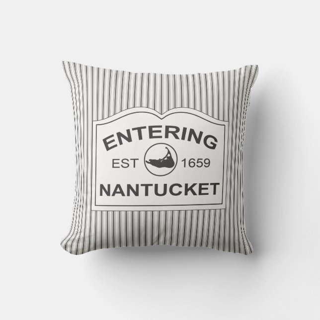 Shabby Chic Nantucket Welcome Sign Black & White Cushion (Front)