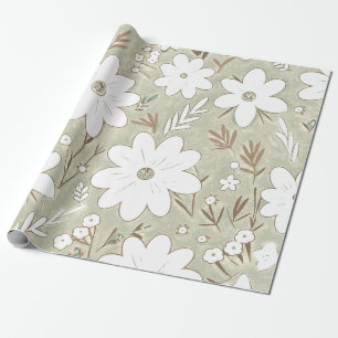 Shabby Chic Natural Stone Retro Daisy Patterned  Wrapping Paper
