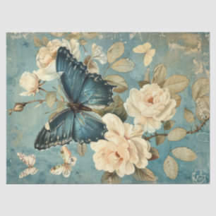 Shabby chic navy butterfly & roses tissue paper
