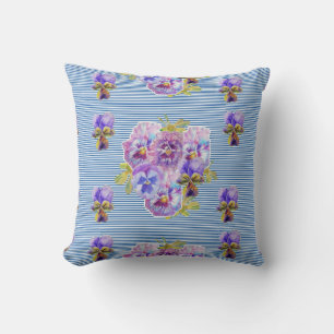 Shabby Chic Navy Floral Stripes flowers Cushion
