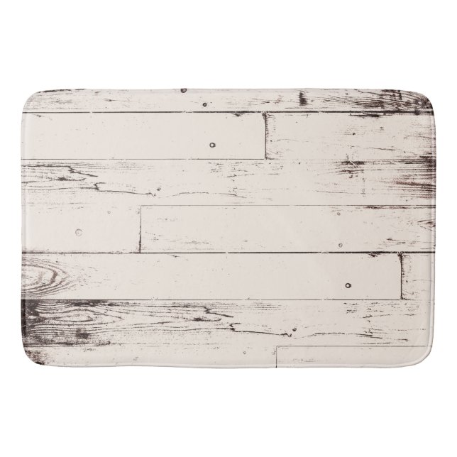 Shabby Chic Off White Ivory Wood Rustic Farmhouse Bath Mat (Front)