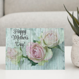 Shabby Chic, Pale Pink Roses Happy Mothers Day Holiday Card