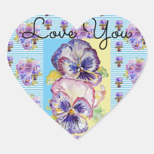 Shabby Chic Pansy Blue Love Heart Envelope Sticker