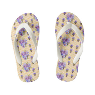 Shabby Chic Pansy floral Flowers Beach Thongs