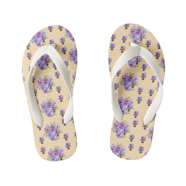 Shabby Chic Pansy floral Flowers Beach Thongs (Footbed)
