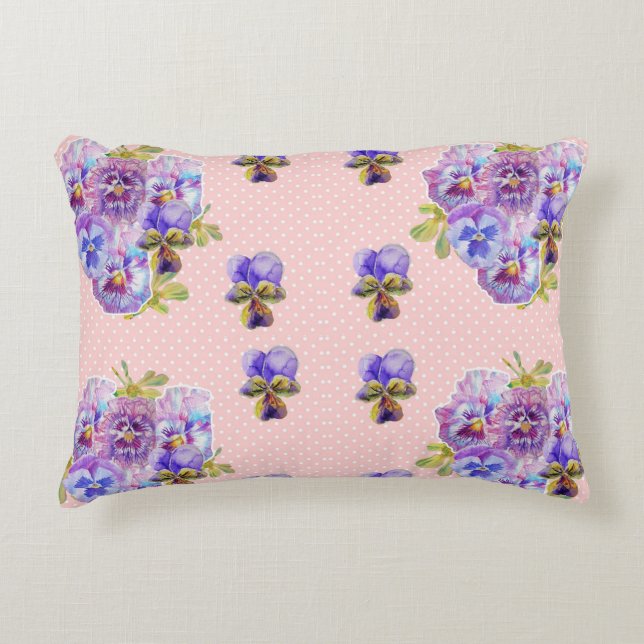 Shabby Chic Pansy Pastel Pink Spot art Cushion (Front)