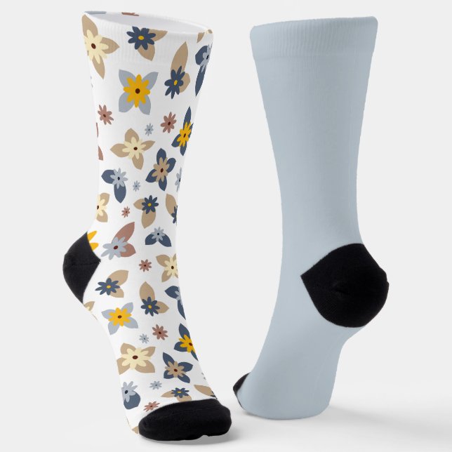 Shabby Chic Pastel Blue Floral Odd Mismatch  Socks (Angled)