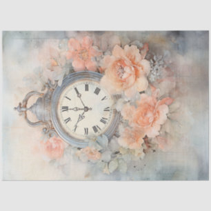 Shabby chic pastel green peach antique clock tissue paper