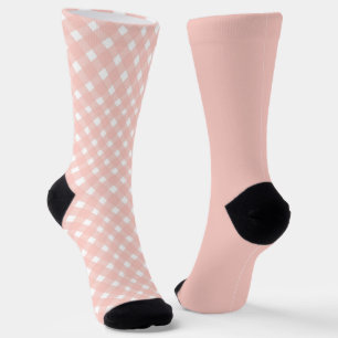 Shabby Chic Pastel Peach Check Odd Mismatch Socks