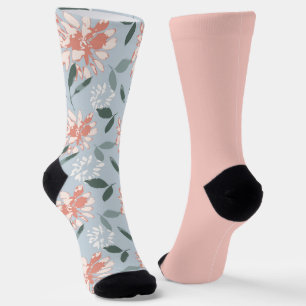 Shabby Chic Pastel Peach Floral Odd Mismatch Socks