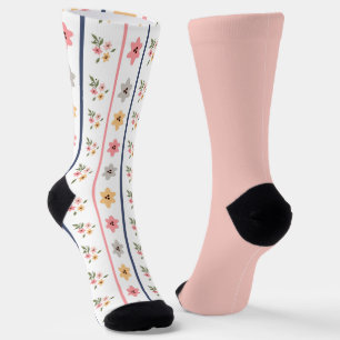 Shabby Chic Pastel Peach Floral Odd Mismatched Socks