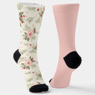 Shabby Chic Pastel Peach Floral Odd Mismatched Socks