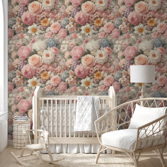 Shabby Chic Pastel Pink Floral Flowers Wallpaper (Kids)