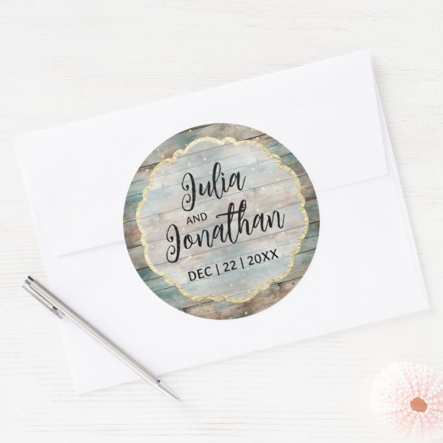 Shabby Chic Pastel Wood Wedding  Classic Round Sticker (Envelope)