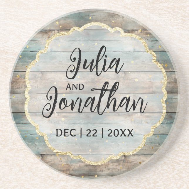 Shabby Chic Pastel Wood Wedding  Coaster (Front)