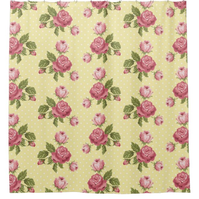 Shabby Chic Pastel Yellow, Blue or Pink Shower Curtain (Front)