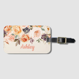 Shabby Chic Peach Floral Luggage Tag
