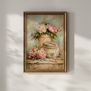 Shabby Chic Peonies and Vintage Tin Poster