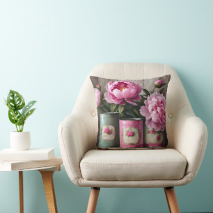 Shabby Chic Peony Throw Pillow