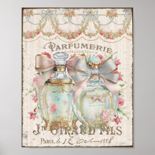 Shabby Chic Perfume Bottles French Script Poster