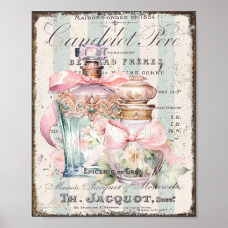 Shabby Chic Perfume Bottles French Script Poster