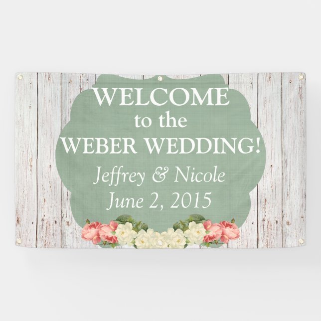 Shabby Chic Personalised Custom Wedding Banner (Horizontal)