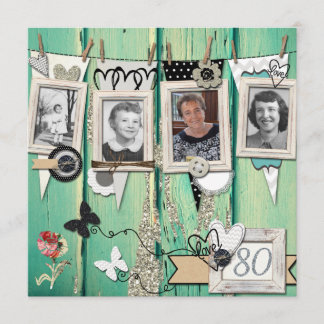 Shabby Chic Photo 80th Birthday Party Invitation