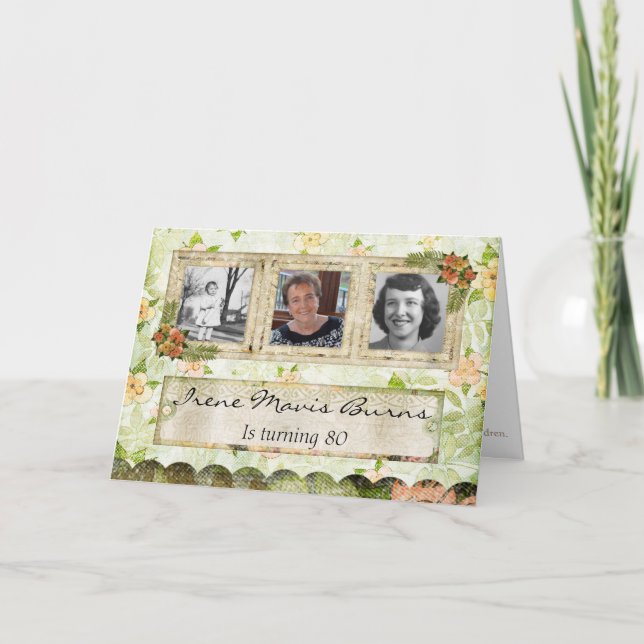 Shabby Chic Photo 80th Birthday Party Invitation (Front)