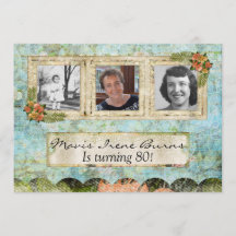 Shabby Chic Photo 80th Birthday Party Invitation