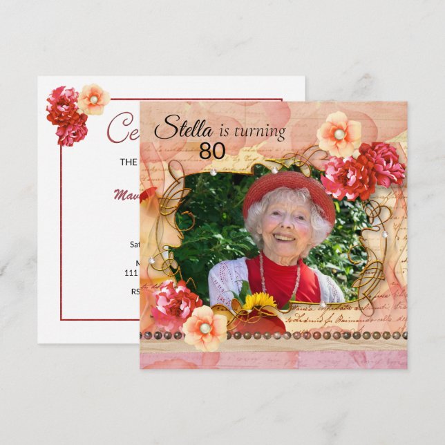 Shabby Chic Photo Birthday Party Invitation (Front/Back)