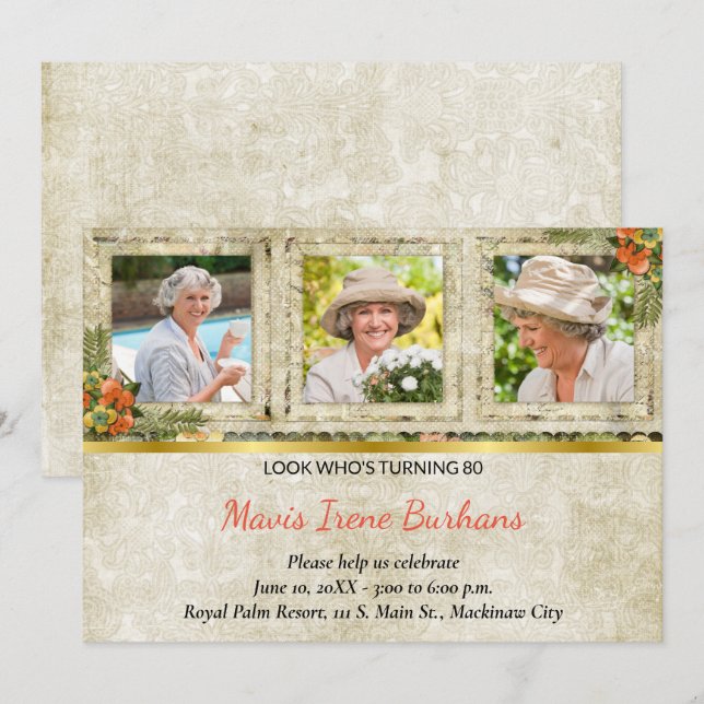 Shabby Chic Photo Birthday Party Invitation (Front/Back)